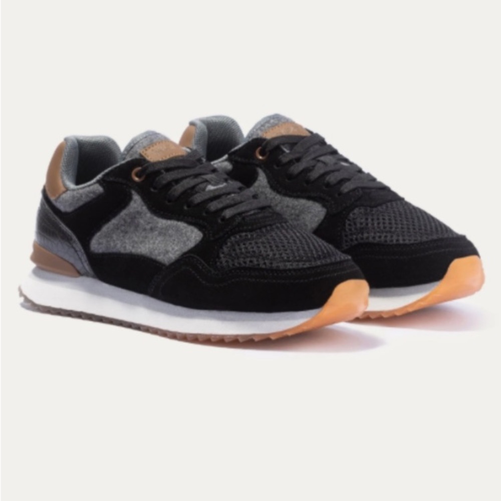 HOFF London Women's Grey Black Wool Suede Preppy Streetwear Lace Up Sneaker 7.5